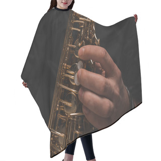 Personality  Cropped Shot Of Jazzman Playing Saxophone Hair Cutting Cape