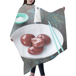Personality  Raw Fresh Lamb Kidneys In A White Frying Pan, Selective Focus Hair Cutting Cape