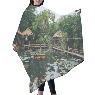 Personality  Wooden Footbridge And Beautiful Lotus Flowers In Pond In Hue, Vietnam   Hair Cutting Cape