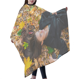 Personality  Young Pretty Woman Laying On The Ground In Autumn Yellow Leaves Hair Cutting Cape