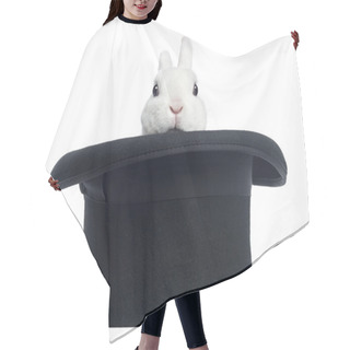 Personality  Mini Rex Rabbit Appearing From A Top Hat, Isolated On White Hair Cutting Cape