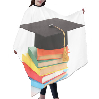 Personality  Grad Hat With Books Isolated On White Hair Cutting Cape