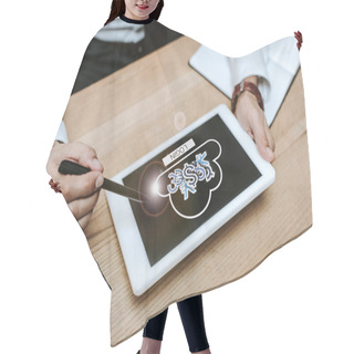 Personality  Cropped View Of Trader Using Digital Tablet With Login Letters Hair Cutting Cape