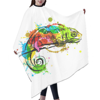 Personality  Colored Hand Sketch Chameleon Hair Cutting Cape