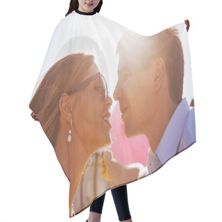Personality  Stylish Couple In Love On A Walk In Nature At Sunset With Balloons, Tender Emotions Of Love Hair Cutting Cape