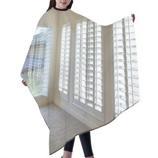 Personality  Window Shutters On New Home Hair Cutting Cape