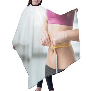 Personality  Slim Woman Measuring Her Thin Waist Hair Cutting Cape