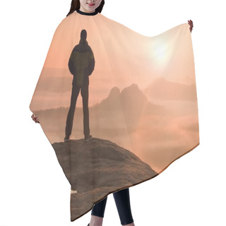 Personality  Alone Hiker Standing On Top Of A Mountain And Enjoying Sunrise Hair Cutting Cape