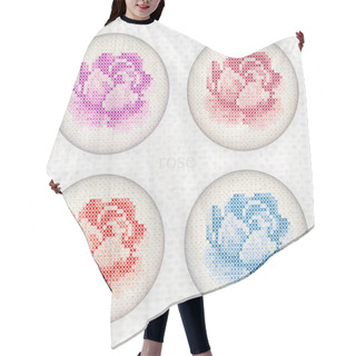 Personality  Vector Set Of Buttons With Embroidery Roses. Cross-stitch. Hair Cutting Cape
