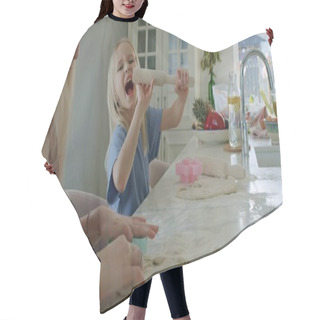 Personality  Girl Rolling Dough On Kitchen Table Hair Cutting Cape