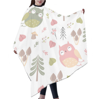Personality  Print. Vector Forest Background With Owls. Autumn Background With Owls. Autumn Forest. Hair Cutting Cape