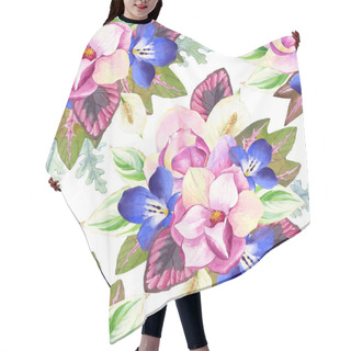 Personality  Seamless Background With Watercolor Tropical Flowers. Hair Cutting Cape