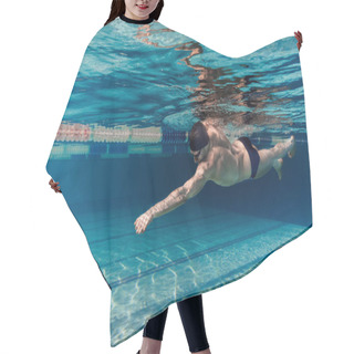 Personality  Underwater Picture Of Young Swimmer In Cap And Goggles Training In Swimming Pool Hair Cutting Cape