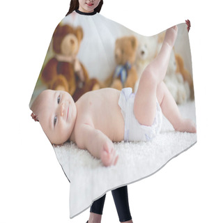 Personality  Little Baby Boy Playing At Home With Soft Teddy Bear Toys Hair Cutting Cape