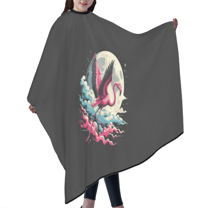 Personality  Flying Flamingo On Moon Vector Artwork Design Hair Cutting Cape