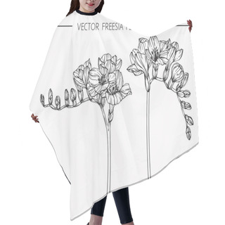 Personality  Freesia Flowers Drawing And Sketch With Line-art  Hair Cutting Cape