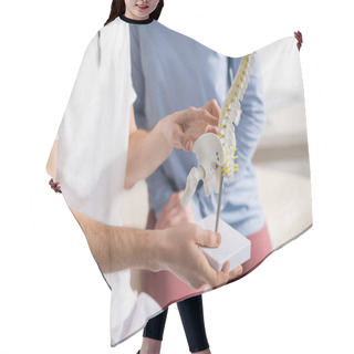 Personality  Partial View Of Osteopath Holding Spine Model Near Patient In Rehabilitation Center Hair Cutting Cape