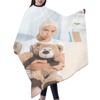 Personality  Sick Kid Sitting On Sofa And Holding Teddy Bear  Hair Cutting Cape