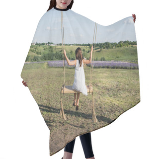 Personality  Back View Of Girl Riding Swing In Field On Summer Day Hair Cutting Cape