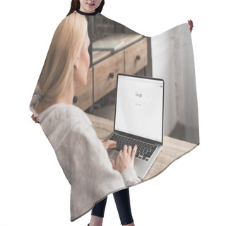 Personality  Woman Using Laptop At Home  Hair Cutting Cape