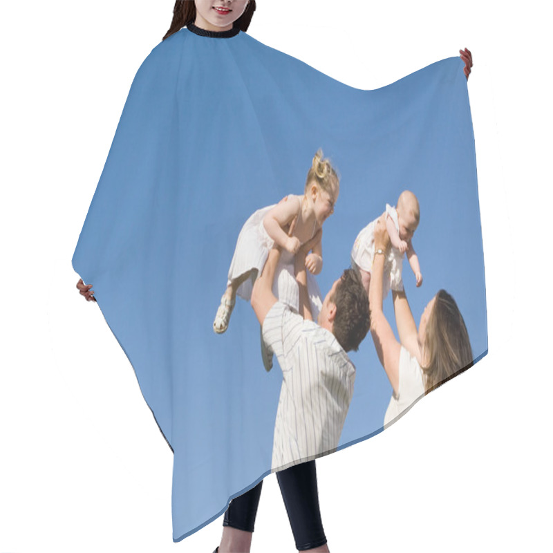 Personality  Happy family, parents and children hair cutting cape