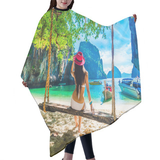 Personality  Traveler Woman In Bikini Relaxing On Swing Joy Nature Scenic Bea Hair Cutting Cape