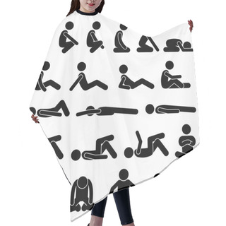 Personality  Various Squatting Sitting Lying Down On The Floor Postures Positions Human Man People Stick Figure Stickman Pictogram Icons Hair Cutting Cape