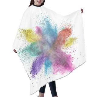 Personality  Color Powder Explosion Isolated On White Hair Cutting Cape