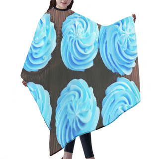Personality  Chocolate Cupcakes On Wooden Background, Top View Hair Cutting Cape