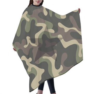 Personality  Seamless Military Camouflage Texture. Army Green Hunting, Camouflage Background For Textiles And Design. Vector Graphic Illustration. Fashionable Style Hair Cutting Cape