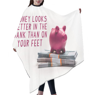 Personality  Pink Piggy Bank On Stack Of Russian Rubles On White Background With Money Looks Better In The Bank Than On Your Feet Illustration Hair Cutting Cape