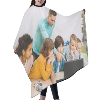 Personality  Little Kids Working With Teacher On Programming Class Hair Cutting Cape