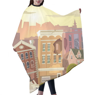 Personality  Ruined City. Vector Flat Cartoon Illustration Hair Cutting Cape