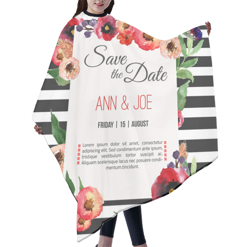 Personality  Vector Watercolor Template Save The Date With Floral Frame, Leaves. Artistic Vector Design For Banners, Greeting Cards,sales, Posters. Hair Cutting Cape
