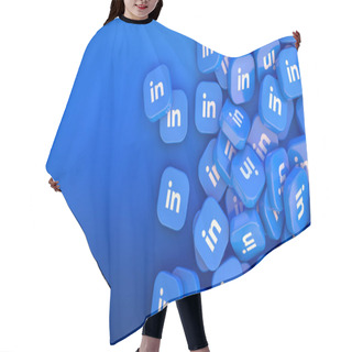 Personality  3D Rendering A Lot Of Linkedin Square Badges Iover Blue Background Hair Cutting Cape