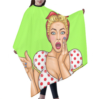 Personality  Vector Pop Art Illustration Of An Excited Blonde Woman Telling A Secret Information About A Sale Hair Cutting Cape