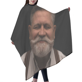 Personality  Smiling Bearded Senior Man Isolated On Black Hair Cutting Cape