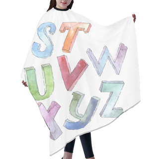 Personality  Watercolor 3d Font, Hand Drawn With Dye And Brush. Abc Alphabet  Hair Cutting Cape