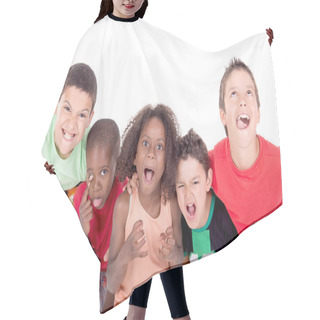 Personality  Group Of Kids Posing Isolated In White Background Hair Cutting Cape
