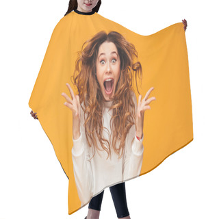 Personality  Screaming Young Woman Standing Isolated Hair Cutting Cape