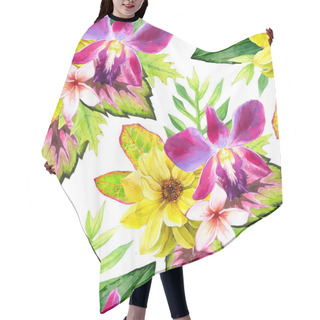 Personality  Seamless Background With Watercolor Tropical Flowers. Hair Cutting Cape