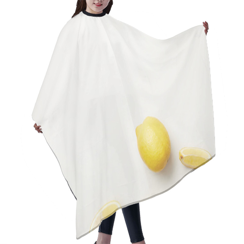 Personality  Ripe Yellow Whole Fruit And Slices Of Lemon Isolated On White Hair Cutting Cape