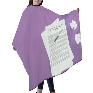 Personality  Top View Of Business Contract With Pen On Purple Surface Hair Cutting Cape