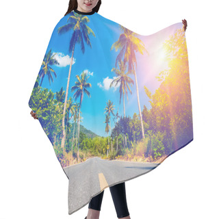 Personality  Nice Asfalt Road With Palm Trees Hair Cutting Cape
