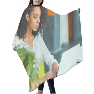 Personality  African Woman Working On Laptop Hair Cutting Cape