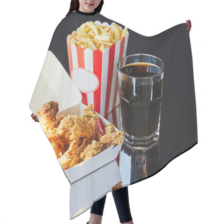 Personality  Deep Fried Chicken, French Fries And Soda In Glass On Glass Table Hair Cutting Cape