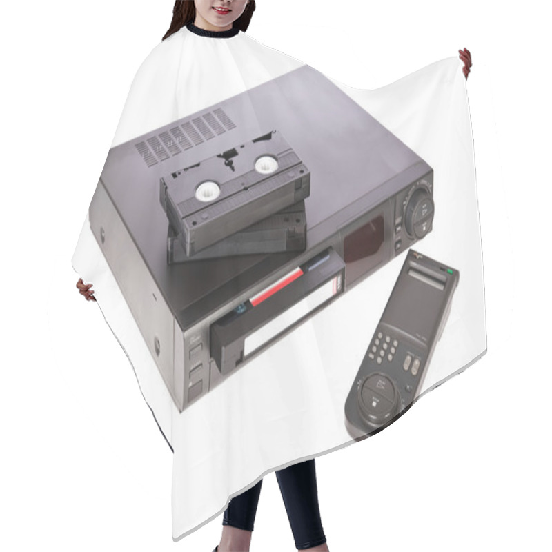 Personality  Old Video Cassette Recorder And Tapes Isolated On White Background Hair Cutting Cape