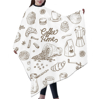 Personality  Collection Of Coffee Doodle Elements For Cafe Menu, Fliers, Chalkboard Hair Cutting Cape