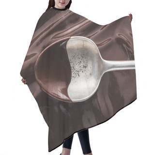 Personality  Close Up View Of Vintage Spoon Covered Of Chocolate On Melted Chocolate Background Hair Cutting Cape