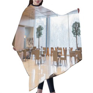 Personality  Restaurant In Spacious Lounge Of Modern Hotel Hair Cutting Cape